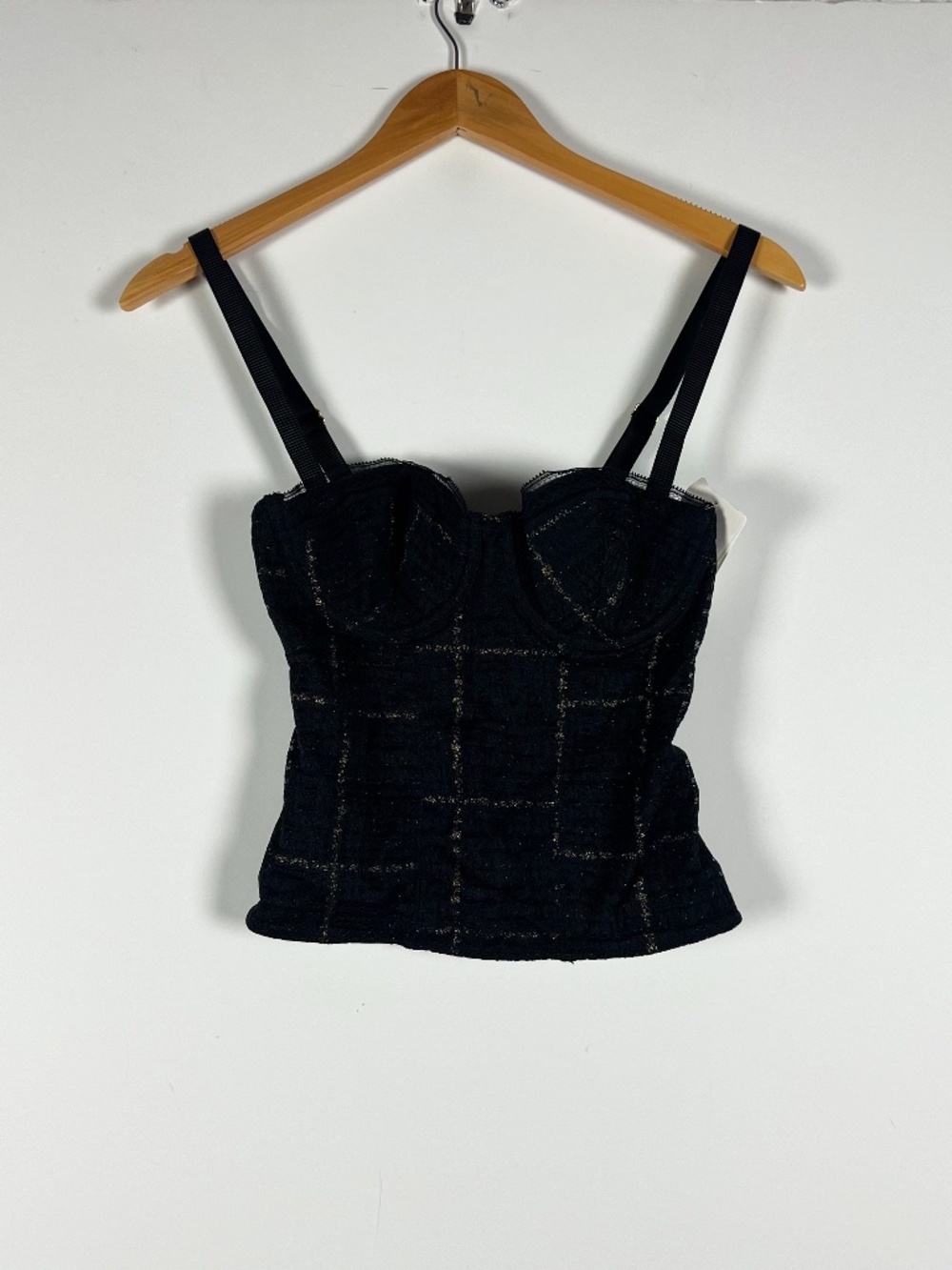 NEW Simone Perele Desiree Tweed Boucle Bustier Bra Cup Tank Top Black Gold 2